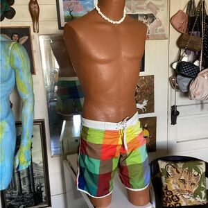 H&M Colorful Checkered Swim Trunks